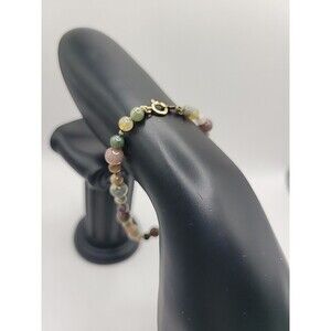 Vintage Boho Colorful Stone Beaded Bracelet Knotted Gemstone Earth Tone Artisian